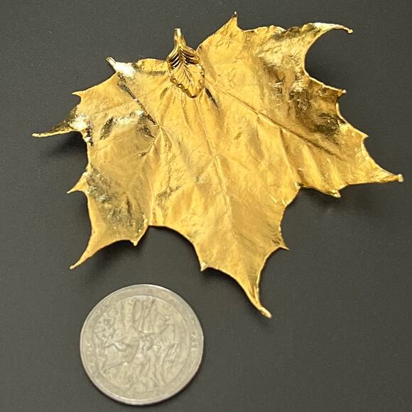 Vintage Gold Tone Real Maple Leaf Pendant Chain Necklace Nature Fall Statement - Picture 7 of 10